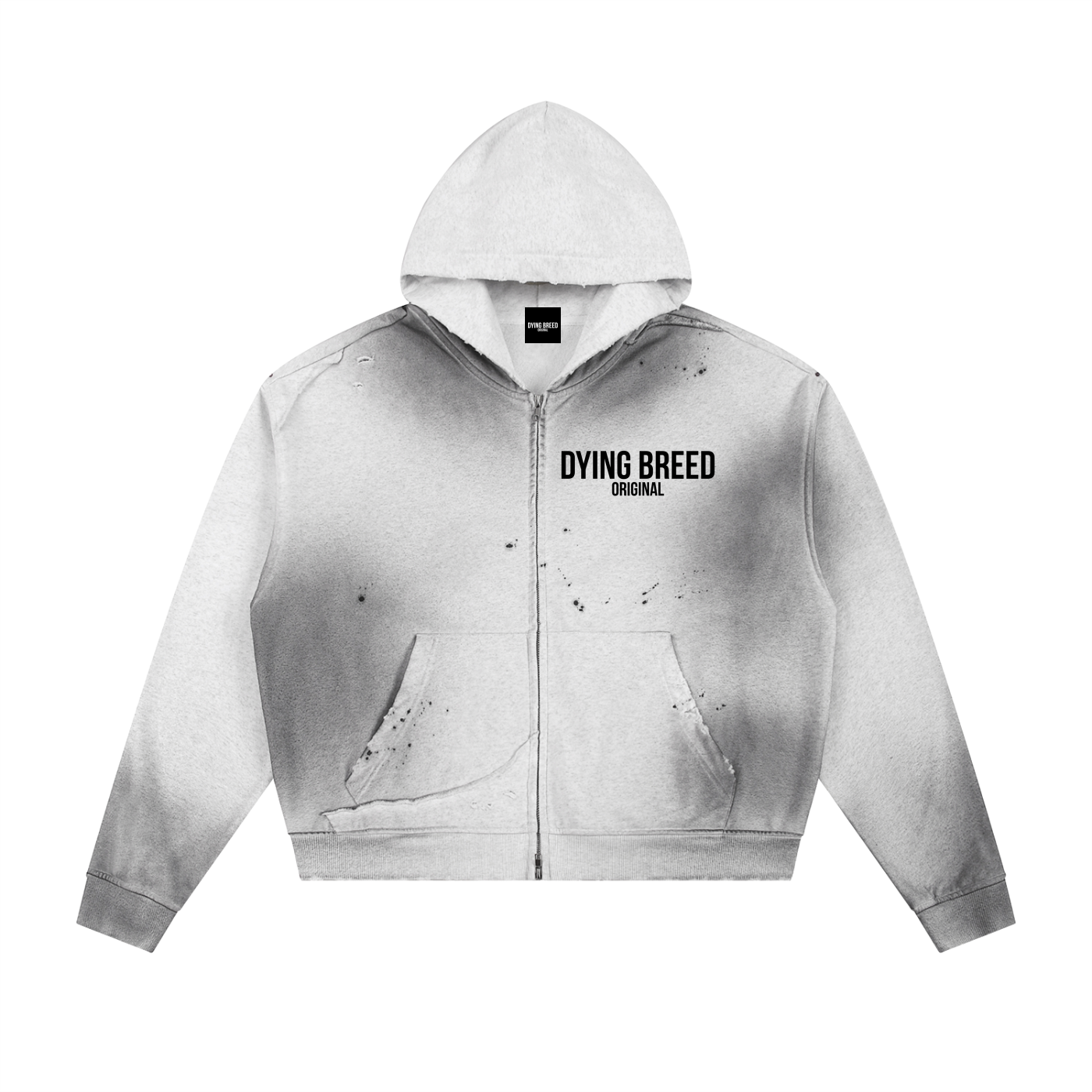 Men’s Original Logo Premium Sun Fade Frayed Raw Edge Zip Hoodie